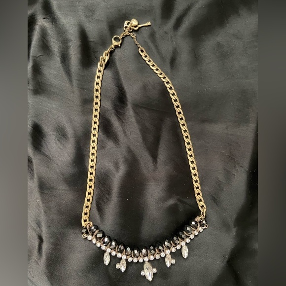 FOSSIL Jewelry Glam Strand Necklace Brass Ox Tone Crystal Rhinestones - Picture 1 of 3